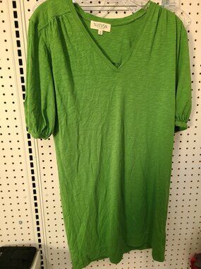 Nation Los Angeles Green Pima Cotton V-Neck Dress XS Made In Peru